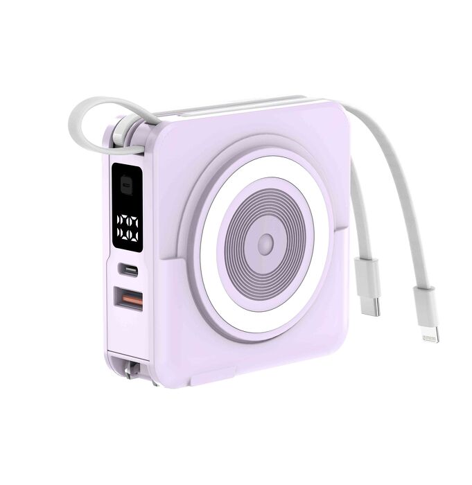 ASPOR 10000mAh 二代多功能自帶線磁吸無線充電行動電源-紫