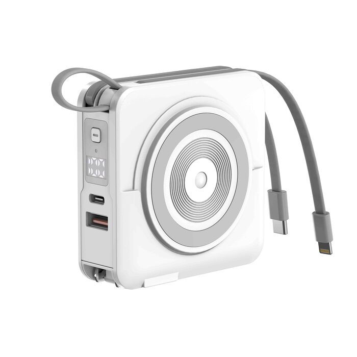ASPOR 10000mAh 二代多功能自帶線磁吸無線充電行動電源-白