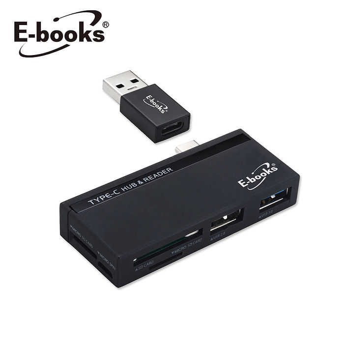 【限時免運】E-books T42 Type C+USB3.0萬用雙介面OTG HUB讀卡機