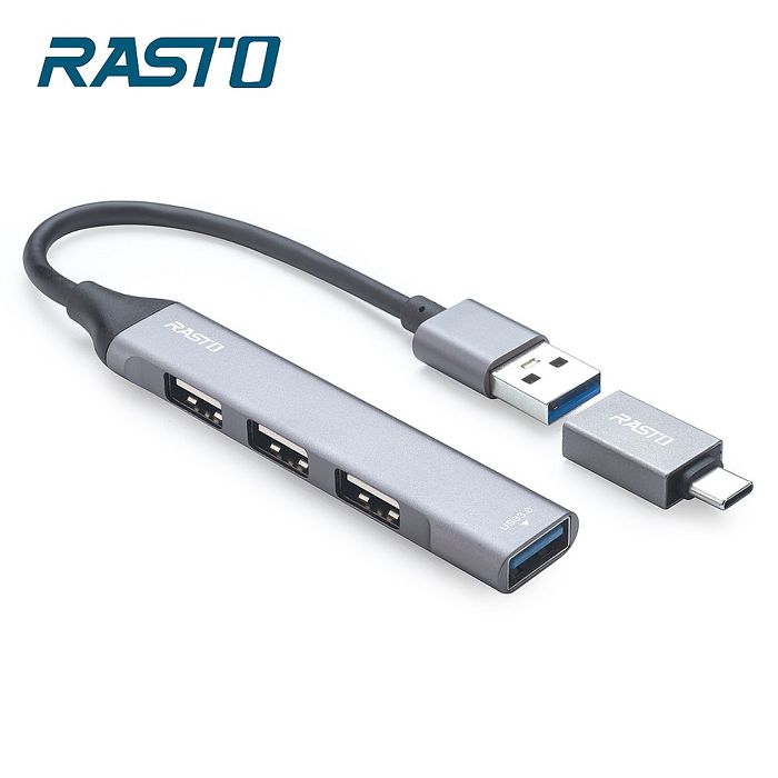 RASTO RH7 USB 3.0 鋁合金四孔HUB集線器 贈TypeC接頭(活動)