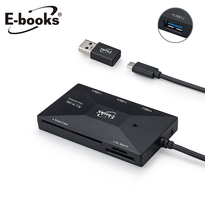 E-books T46 Type C+USB3.2 晶片複合讀卡機+3孔HUB贈USB接頭(活動)