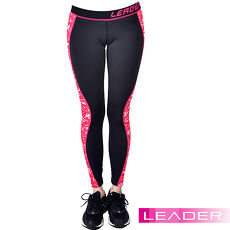 【Leader】女性專用 colorFit運動壓縮緊身褲(桃紅迷彩)