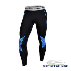 【SUPERFEATURING】專業跑步 三鐵 Hicolor運動壓縮緊身褲 (亮藍)