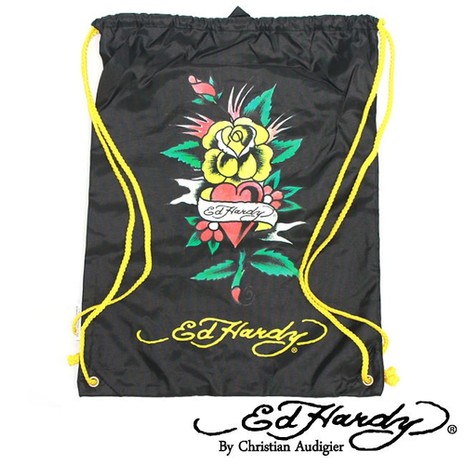 【ED Hardy】印刷玫瑰愛心多功能背袋黑色款
