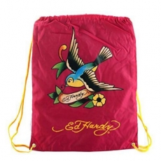 【Ed Hardy】2015時尚麻雀圖騰紅色抽繩休閒後背包(預購)