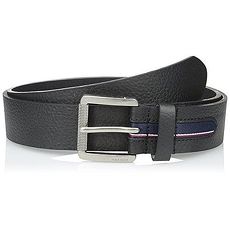 Tommy Hilfiger 2018男時尚滾軸彩色條紋帶黑色粗面皮帶★預購34