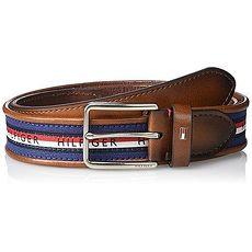 Tommy Hilfiger 2018男時尚條紋織帶款棕色皮帶★預購44