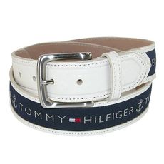 Tommy Hilfiger 2018男時尚寶藍織帶鑲嵌乳白色皮帶★預購