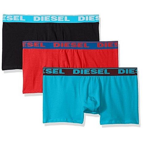 【Diesel】2018男彈力棉Shawn黑紅松綠四角內著混搭3件組(預購)XL
