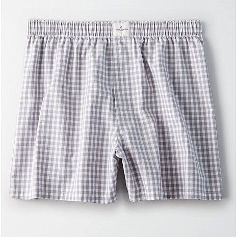 【American Eagle】2018男輕質棉灰白色小格子平口內著2件組★預購XL