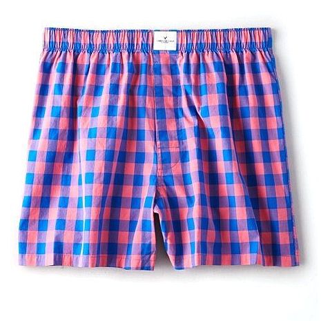 【American Eagle】2018男輕質棉粉藍格子平口內著2件組★預購XS