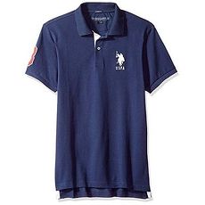 US Polo 2018男時尚大馬球深藍色合身彈性短袖POLO★預購