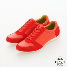 Travel Fox(男) SMART-智慧創意 反毛皮雙色雙料綁帶休閒鞋 - 紅