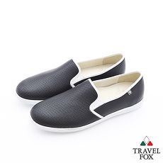 Travel Fox(男)Smart網眼描線超彈力懶人休閒鞋 - 平實黑