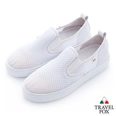 Travel Fox(女)輕快的 網紋透氣直套懶人鞋 - 白