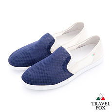 Travel Fox(男)輕快的 網紋透氣直套懶人鞋 - 藍白