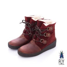 Fly London(女) 黛西寶貝 鋪棉雙料綁帶牛皮中筒靴- 歐娜紅