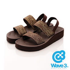 WAVE 3 (女) 悠活高底二線道 輕量金蔥布面羅馬涼鞋 - 金咖
