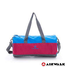 AIRWALK -跳躍節奏 亮彩輕量尼龍運動旅行圓筒包(附收納束口袋)-藍粉灰