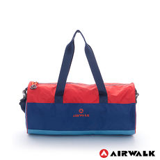AIRWALK -跳躍節奏 亮彩輕量尼龍運動旅行圓筒包(附收納束口袋)-藍桔