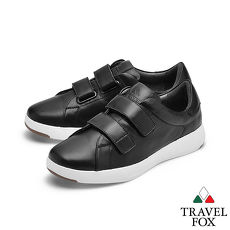 TRAVEL FOX(女) 輕雲系列 超軟牛皮雙側扣輕量舒適運動鞋 - 黑金黑