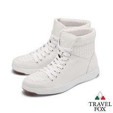 TRAVEL FOX(女) 輕雲系列 高筒超軟牛皮輕量時尚運動鞋 - 純愛白