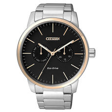 【CITIZEN】光動能 領袖風範雙眼時尚錶-淡金框x黑(AO9044-51E)