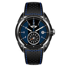 【MINI Swiss Watches】英倫風範運動計時腕錶-黑x藍(MINI-52E)-APP限定
