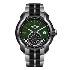 【MINI Swiss Watches】英倫風範賽車旗幟運動計時鋼帶腕錶-綠(MINI-49ES)