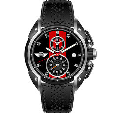 【MINI Swiss Watches】英倫風範運動計時腕錶-黑x紅(MINI-11)-APP限定
