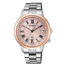 【CITIZEN 星辰】XC 金艷動人電波對時鈦金女腕錶-銀X玫瑰金/36mm(CB1106-51W)
