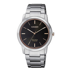 【CITIZEN 星辰】PAIR對錶系列Eco-Drive 簡約紳士品味光動能鈦金屬腕錶-黑X玫瑰金/34mmFE7024-84E
