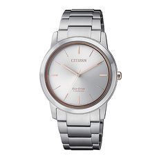 【CITIZEN 星辰】PAIR對錶系列Eco-Drive 簡約紳士品味光動能鈦金屬腕錶-銀X玫瑰金/34mmFE7024-84A