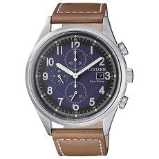 【CITIZEN 星辰】Chronograph 簡約率性沉穩計時皮帶腕錶-藍(CA0621-05L)