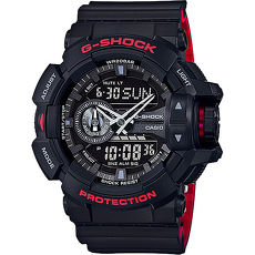 【CASIO】卡西歐 G-SHOCK 特別版重機酷黑紅雙顯錶-黑紅GA-400HR-1ADR