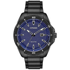 【CITIZEN 星辰】光動能簡約質感黑藍色手錶45mm AW1585-55L