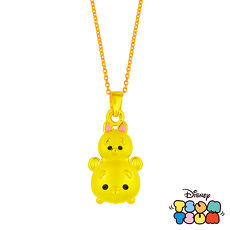Disney迪士尼TSUM TSUM系列金飾-黃金墜子-維尼+小豬款 送玫瑰鋼項鍊