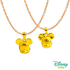 Disney迪士尼系列金飾 黃金墜子-微笑米奇+微笑美妮 送項鍊