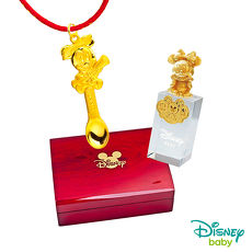Disney迪士尼系列金飾 彌月金飾印章套組木盒-榜首米奇款-米奇造型印章 0.55錢