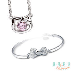 甜蜜約定 HelloKitty 幸運小物純銀項鍊+小禮服白鋼手鍊