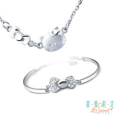 甜蜜約定 HelloKitty 幸運符純銀項鍊+小禮服白鋼手鍊