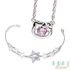 甜蜜約定 HelloKitty 幸運小物純銀項鍊+星光白鋼手鍊