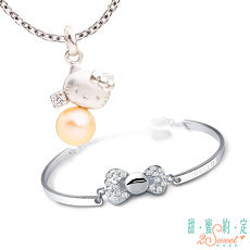 甜蜜約定 HelloKitty 深情純銀墜子 送項鍊+小禮服白鋼手鍊