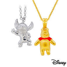 【預購】Disney迪士尼系列金飾 立體純銀墜子-焦點史迪奇款+立體黃金墜子-樂活維尼款 送項鍊