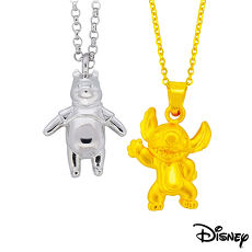 【預購】Disney迪士尼系列金飾 立立體純銀墜子-樂活維尼款+立體黃金墜子-焦點史迪奇款 送項鍊