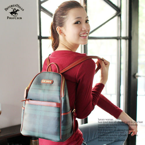【BEVERLY HILLS POLO CLUB】比華利後背包-綠格 BH-1073