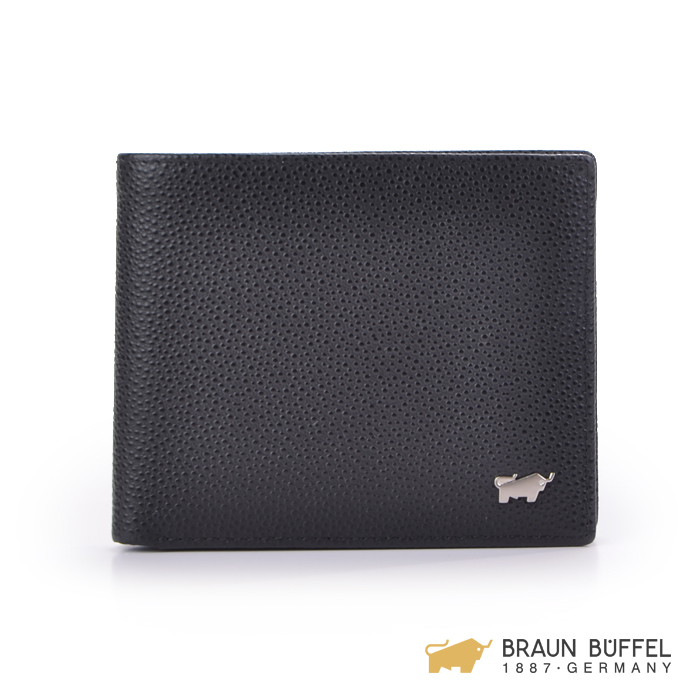 【BRAUN BUFFEL】HOMME-B系列卵石紋8卡透明窗零錢袋短夾 -黑色 BF192-B320-BK