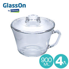 【Glasslock】GlassOn強化玻璃微波碗900ml(四入組)
