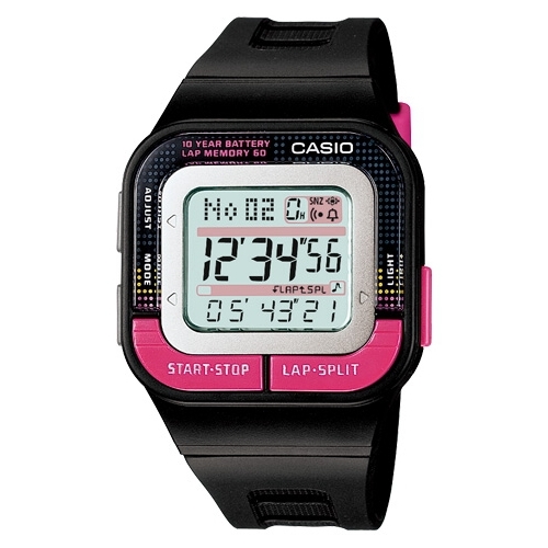 CASIO 輕巧亮麗慢跑用電子錶(黑.桃)
