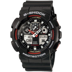 G-SHOCK 重型機械感立體3D錶盤雙顯腕錶-黑x紅(GA-100-1A4)
